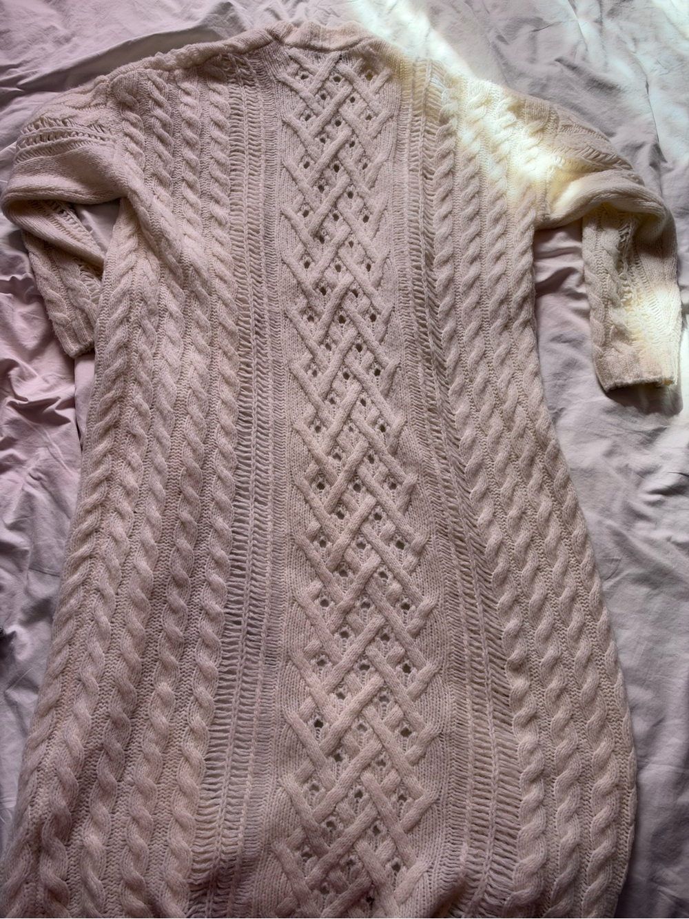 NAADAM Ivory Cashmere Merino Wool Cable Knit Long Belted Cardigan Size L - Picture 12 of 13